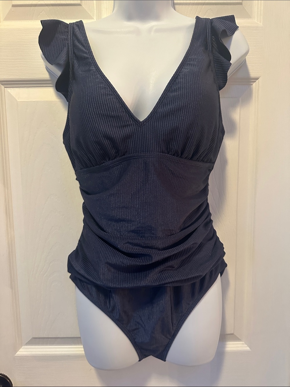 Ellen Tracy Navy Ribbed One-Piece Swimsuit